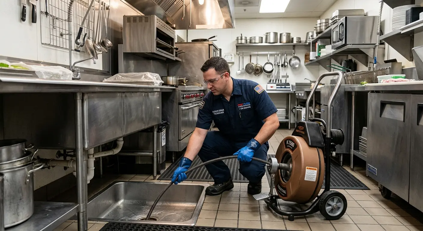 Commercial drain cleaning service in a restaurant kitchen in Nellis AFB