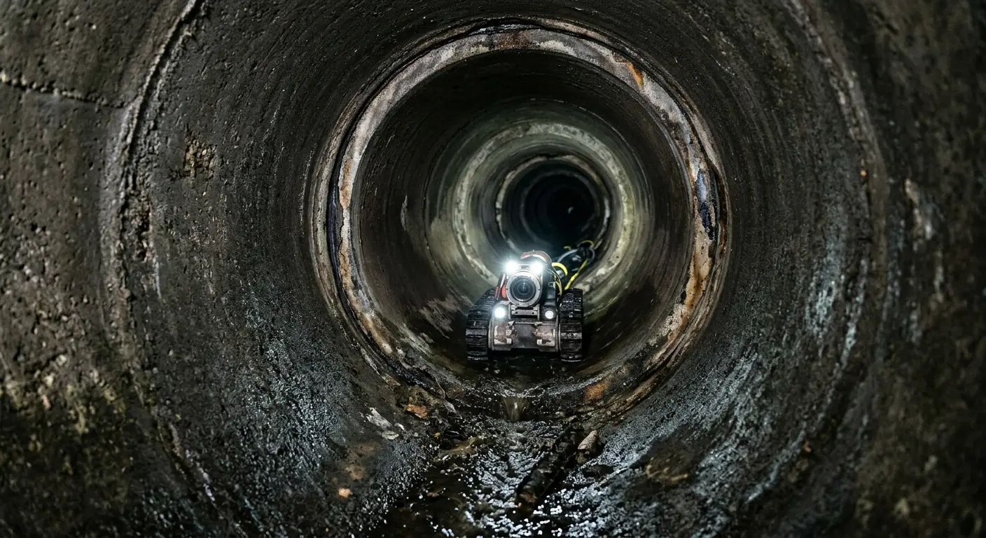 Robotic sewer camera inspecting pipe interior for Sewer Line Repair in Nellis AFB
